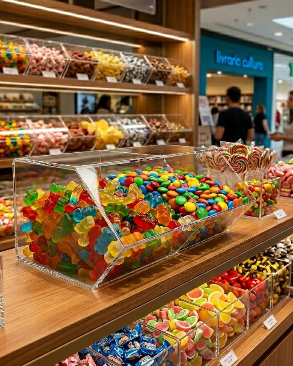 Baleiro de acrilico cristal Duplo 15x33x20cm para quiosques lojas