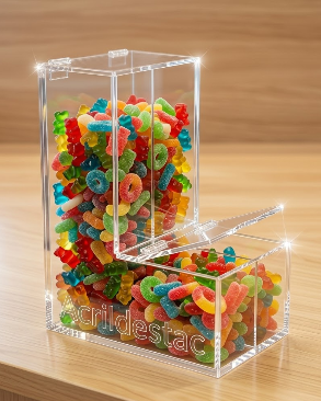 Baleiro de acrilico cristal duplo 23cm Alt com divisoria para chás grãos e produtos naturais  