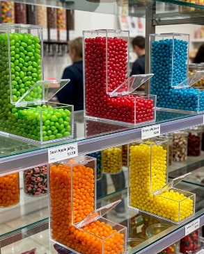 Baleiro de acrílico cristal individual 23cm Alt para lojas festas balas doces cereais a granel