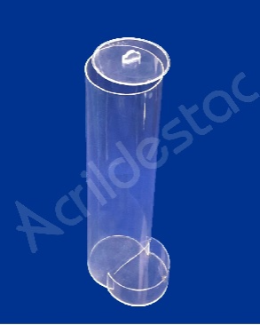 Baleiro de acrilico cristal Tubo efeito gravitacional com Tampa e Dispenser 10 X 30 cm
