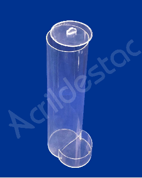 Baleiro de acrilico cristal Tubo efeito gravitacional com Tampa e Dispenser 44 cm