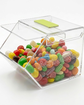 Baleiro de acrilico transparente com Tampa de correr 15x16x20cm para lojas