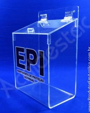 Caixa Acrilico cristal 24,5cm Alt para EPI Equipamento de Proteção Individual