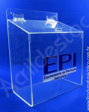 Caixa de EPI Acrilico 34,5cm Alt Porta EPI em acrilico transparente 