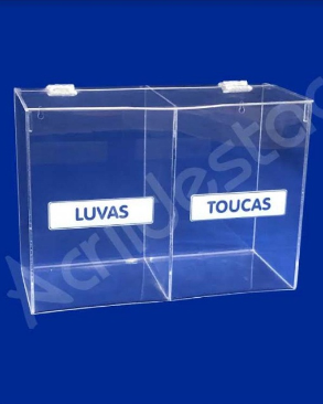 Caixa de EPI Acrilico 22x30cm Dupla com divisoria - caixa transparente para EPIs