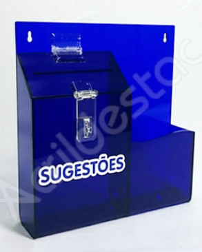 Caixa de Sugestões em Acrilico Azul Bic 24,5cm Urna para parede