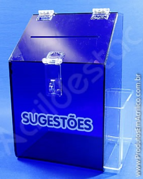 Caixa de Sugestões em Acrilico Azul 25cm Urna de Sugestão para parede 