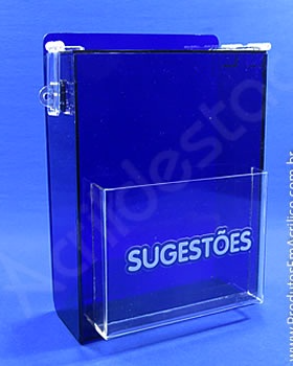 Caixa de Sugestões em Acrilico Azul 33cm urna para sorteio pesquisas e documentos