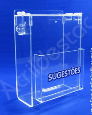 Caixa de Sugestões em Acrilico Cristal 20cm Sugestões e Reclamações