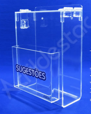 Caixa de Sugestões em Acrilico Cristal 20cm Sugestões e Reclamações