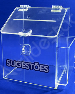 Caixa de Sugestões em Acrílico Cristal 20cm para ações e eventos