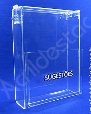 Caixa de Sugestões em Acrilico Cristal 24cm Bolso A5 para parede