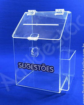 Caixa de Sugestões em Acrilico Cristal 25 CM Altura ST114