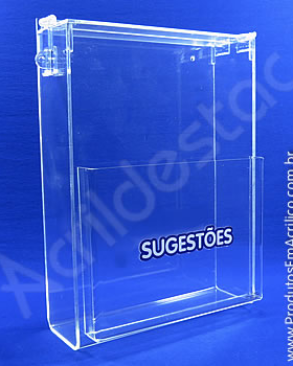 Caixa de Sugestões em Acrilico Cristal 33cm para Pesquisas e Curriculos