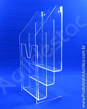 Display Acrílico Cascata 15x10cm Bolso Triplo para Papeis, tamanho foto A6