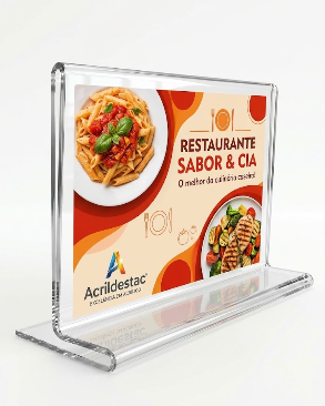 Display acrilico de mesa T para cardapios e menu A5 15x21 Horizontal