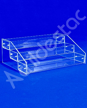 Display Acrilico escadinha 3 degraus com lateral fechada