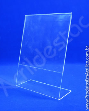 Display de PS cristal acrilico similar em L para mesa expositor A5 Vertical