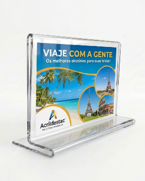 Display de acrilico T invertido para balcão mesa restaurante A6 10x15 Horizontal