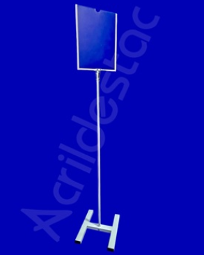 Display Expositor Acrilico Porta Folheto de Piso para Cardapio A3 42x30 Base Aluminio H Branco