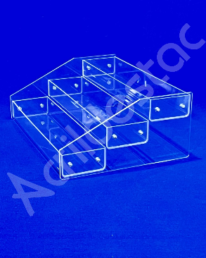 Expositor Acrilico escadinha 3 degraus com lateral fechada