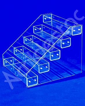Expositor Acrilico escadinha 5 degraus com lateral fechada