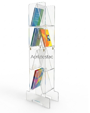 Expositor em acrilico Totem de chão Desmontavel 8 Bolso para Folhetos e encartes 133cm alt 