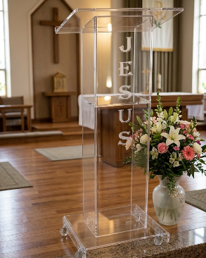 Pulpito de AcrIlico transparente SEVILHA para Igrejas e Eventos
