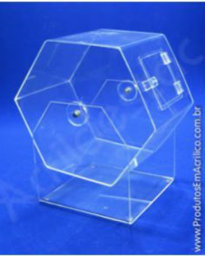 Urna de acrilico giratoria sextavado 20x20 cm para cupons sorteio Produtos em Acrilico 
