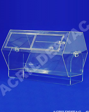 Urna de acrilico giratoria sextavado 50x33 cm para cupons sorteio Produtos em Acrilico